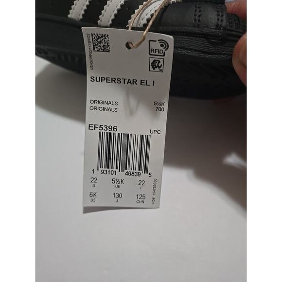 SUPERSTAR EL I ADIDAS Black/White/Black EF5396-SIZE 6K - Picture 9 of 12